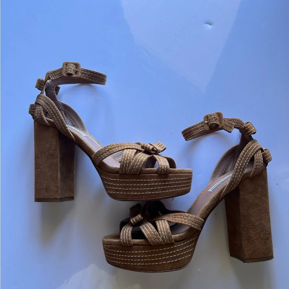Tabitha Simmons Tan Platform Block Heel Sandals